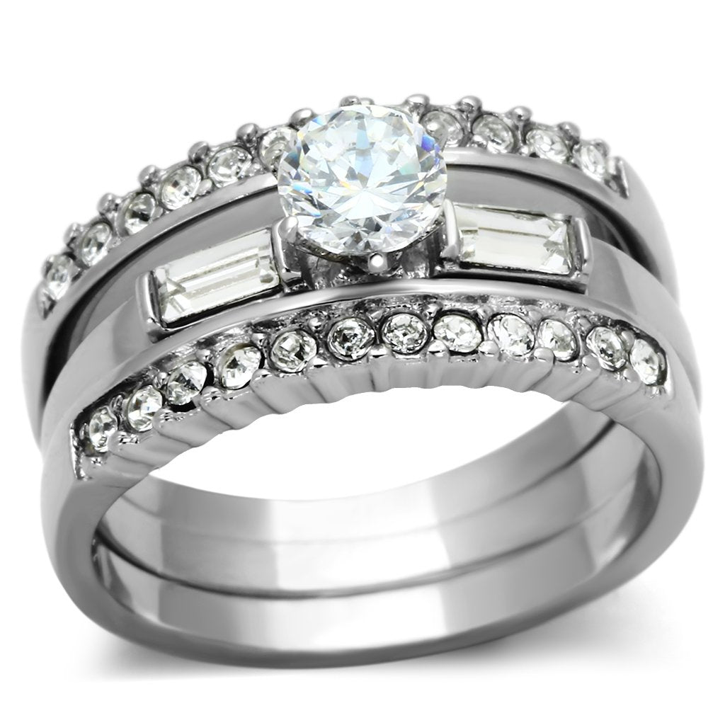 TK973 - High polished (no plating) Stainless Steel Ring with AAA Grade CZ in Clear