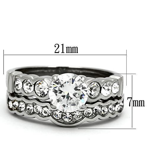 TK974 - High polished (no plating) Stainless Steel Ring with AAA Grade CZ in Clear