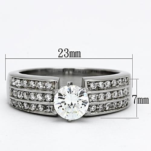 TK997 - High polished (no plating) Stainless Steel Ring with AAA Grade CZ in Clear