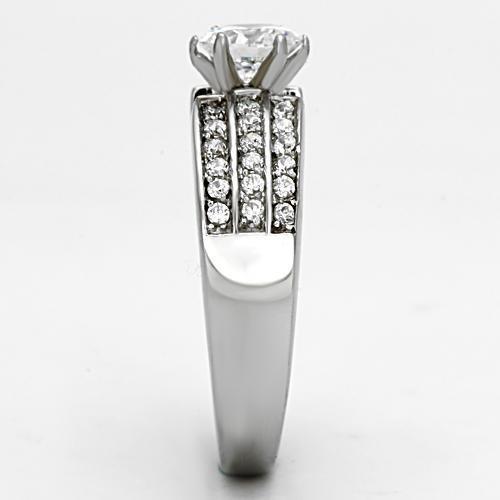 TK997 - High polished (no plating) Stainless Steel Ring with AAA Grade CZ in Clear