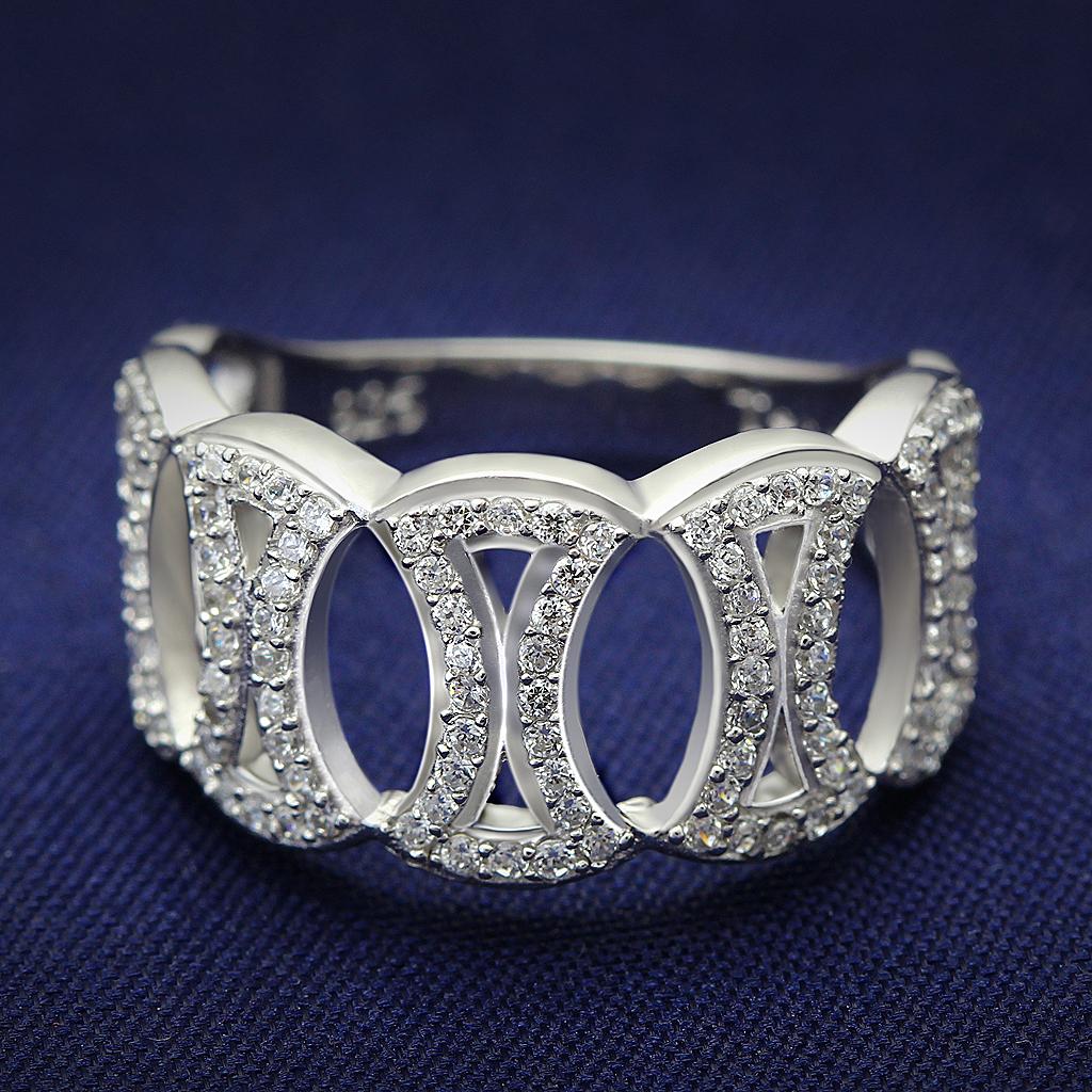 TS009 - Rhodium 925 Sterling Silver Ring with AAA Grade CZ in Clear
