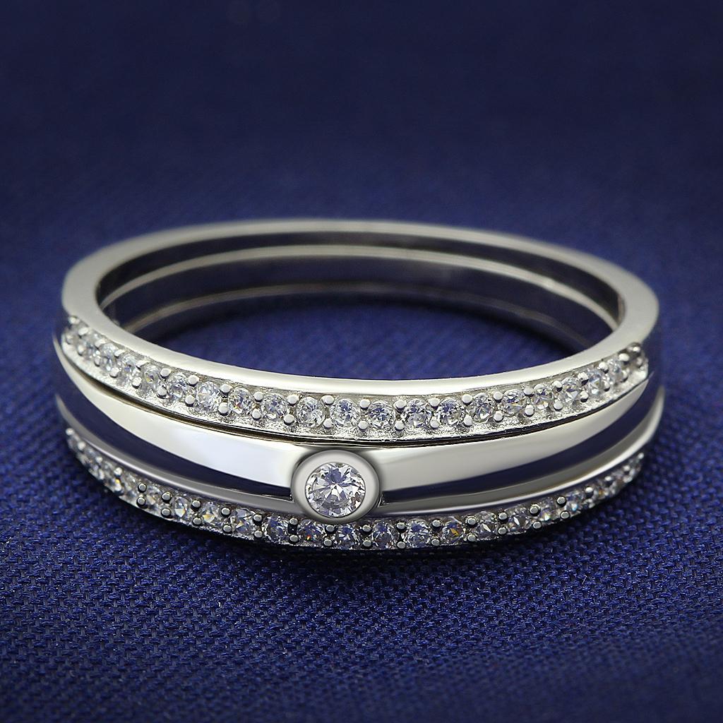 TS013 - Rhodium 925 Sterling Silver Ring with AAA Grade CZ in Clear