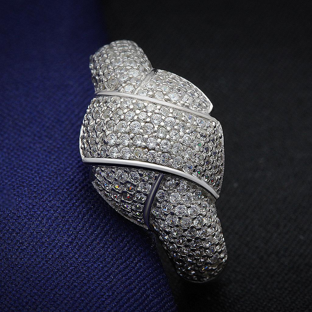 TS016 - Rhodium 925 Sterling Silver Ring with AAA Grade CZ in Clear