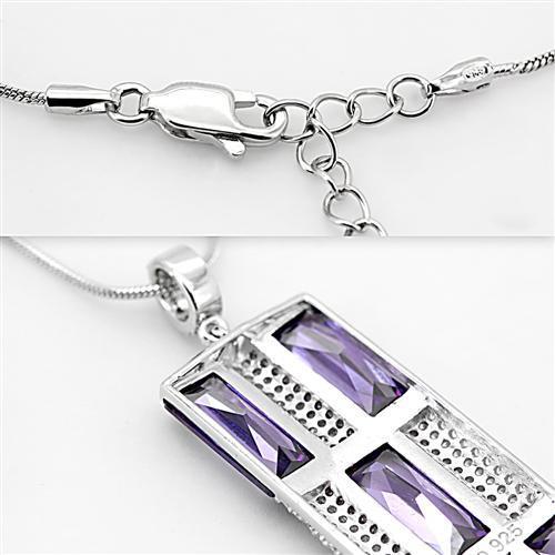 TS026 - Rhodium 925 Sterling Silver Chain Pendant with AAA Grade CZ in Amethyst