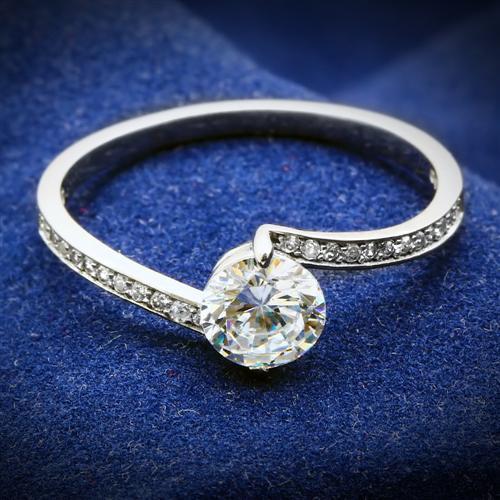 TS057 - Rhodium 925 Sterling Silver Ring with AAA Grade CZ in Clear