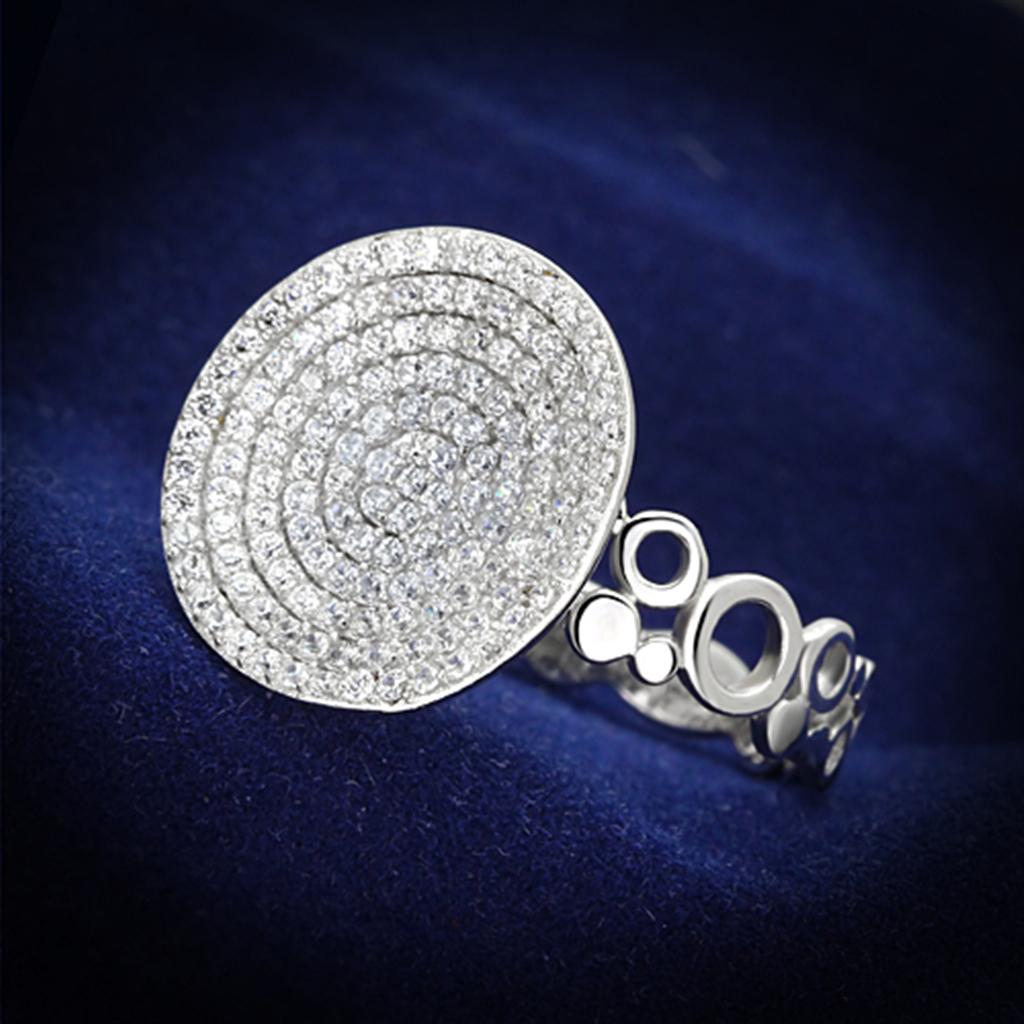 TS121 - Rhodium 925 Sterling Silver Ring with AAA Grade CZ in Clear