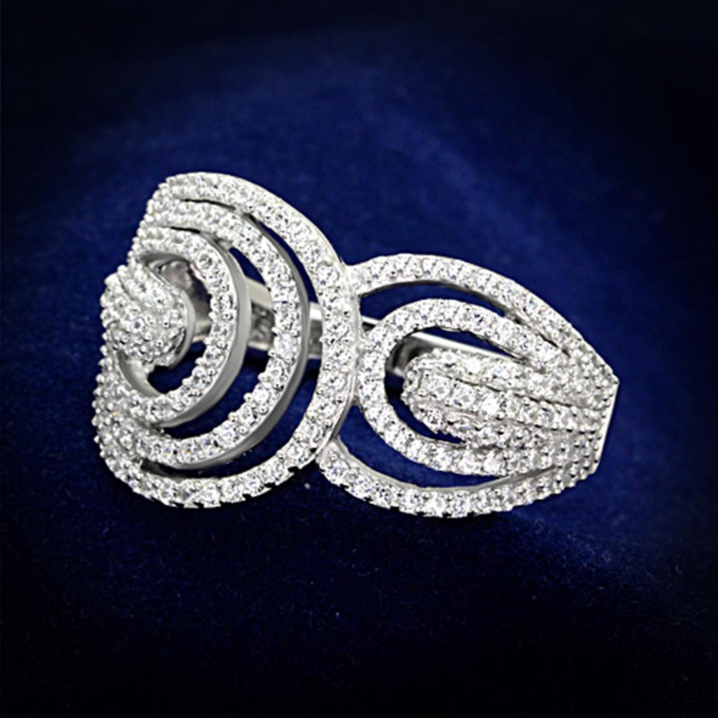 TS147 - Rhodium 925 Sterling Silver Ring with AAA Grade CZ in Clear