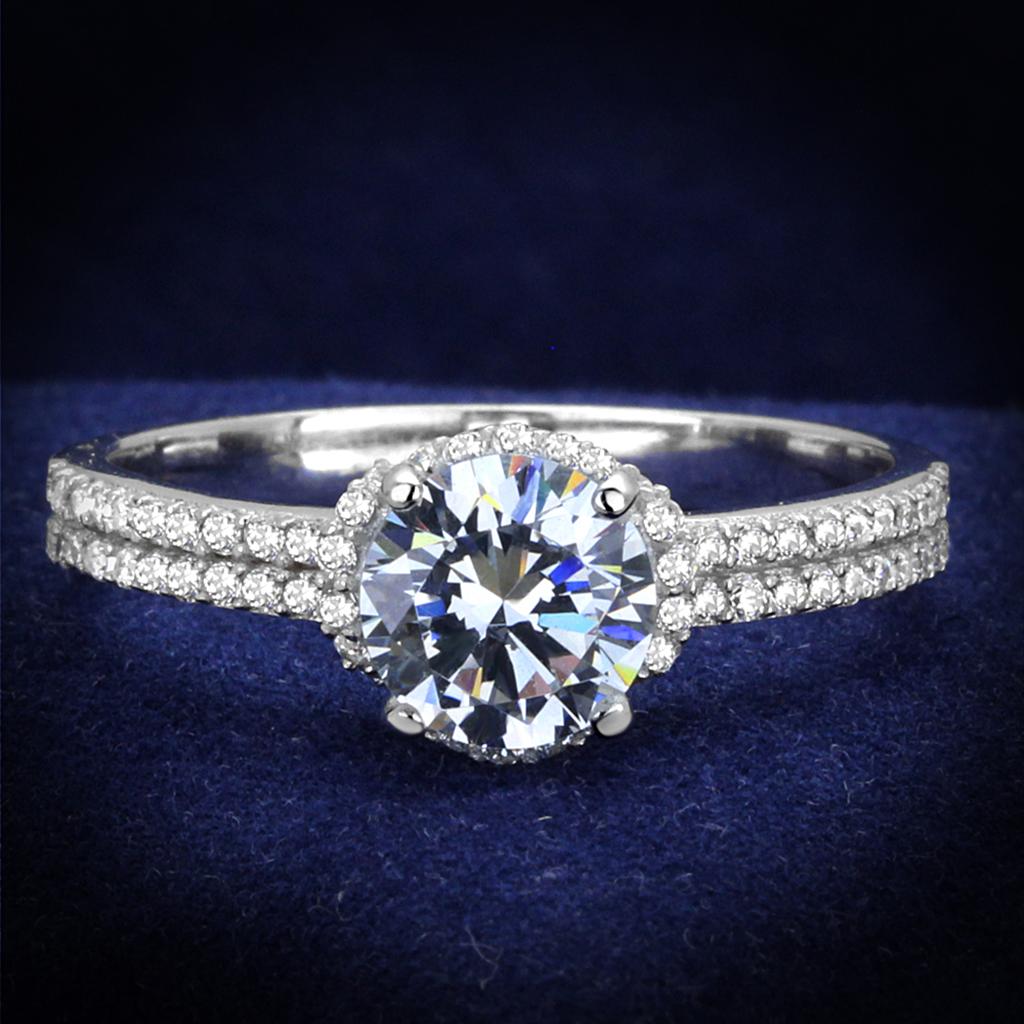 TS197 - Rhodium 925 Sterling Silver Ring with AAA Grade CZ in Clear