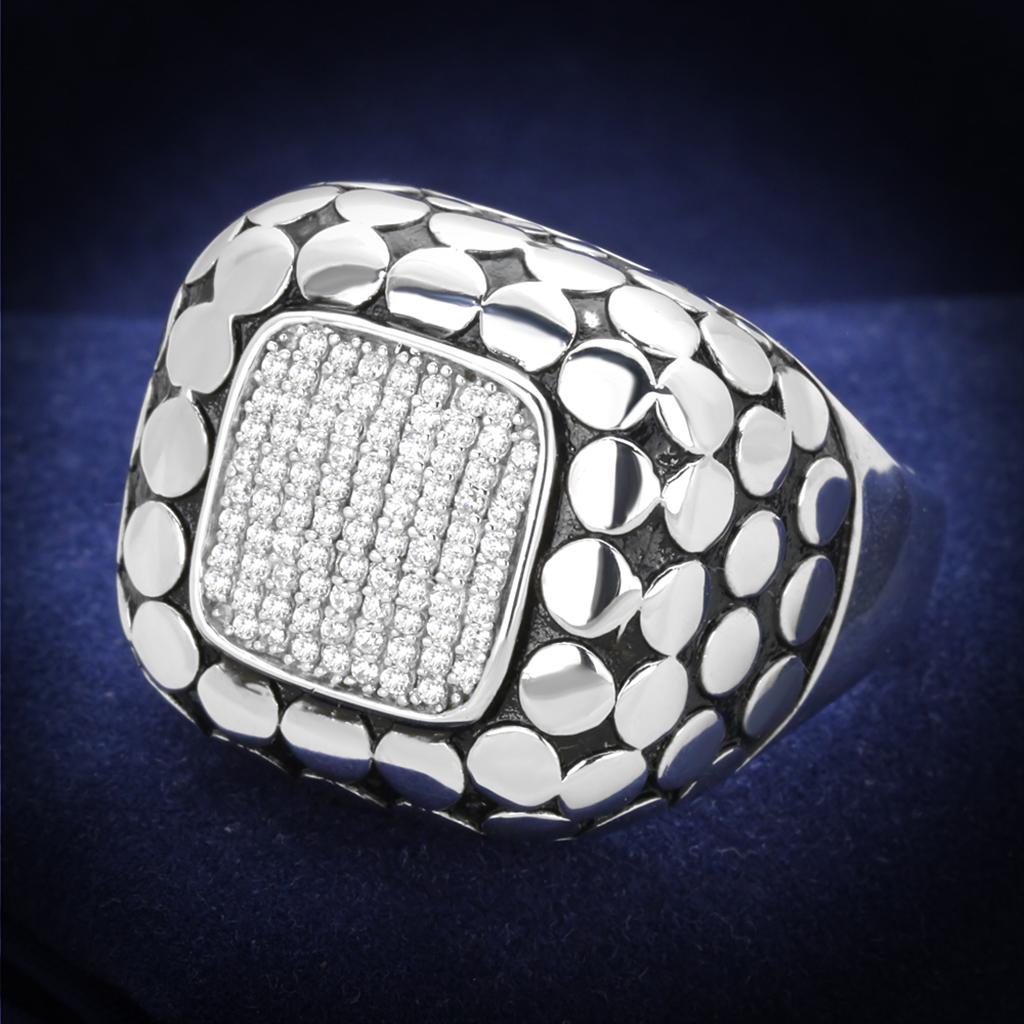 TS215 - Rhodium 925 Sterling Silver Ring with AAA Grade CZ in Clear