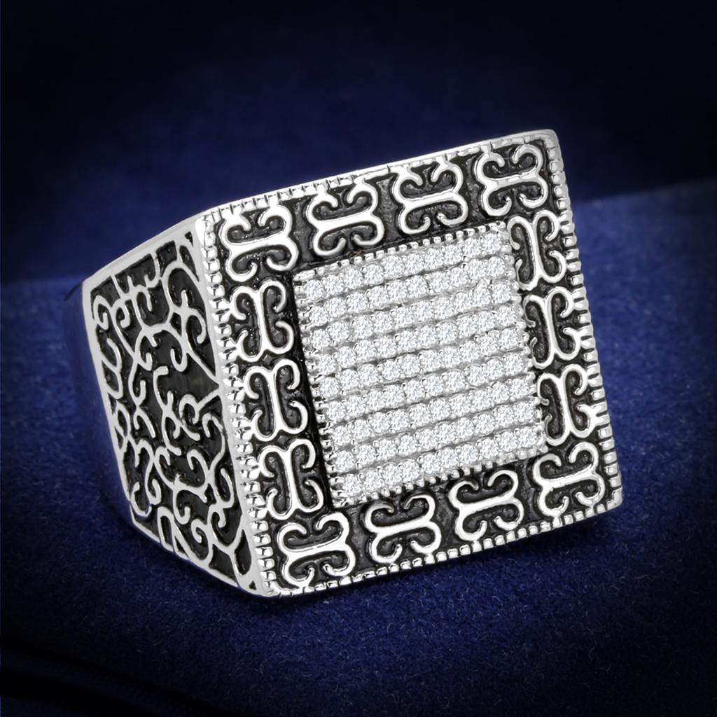 TS221 - Rhodium 925 Sterling Silver Ring with AAA Grade CZ in Clear