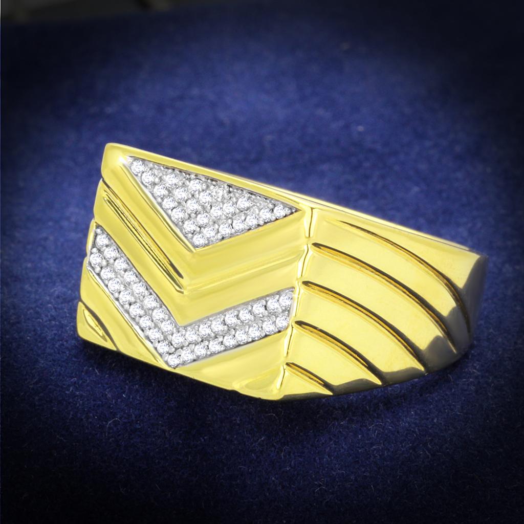 TS234 - Gold+Rhodium 925 Sterling Silver Ring with AAA Grade CZ in Clear