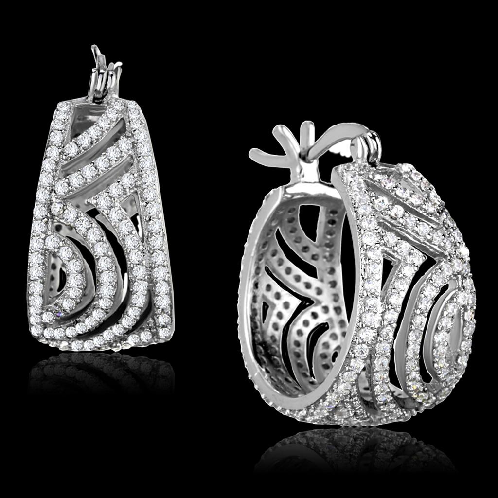 TS296 - Rhodium 925 Sterling Silver Earrings with AAA Grade CZ in Clear