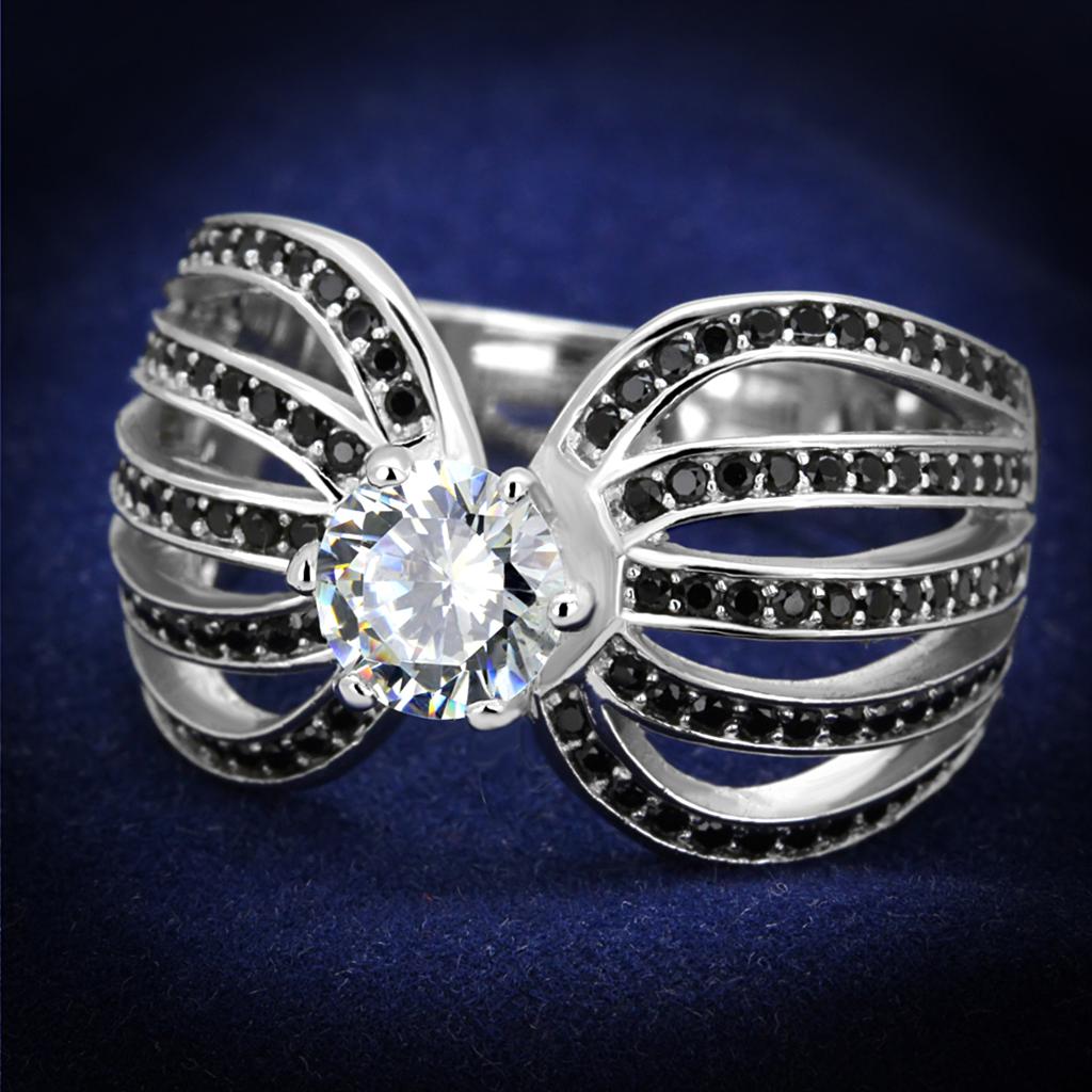 TS314 - Rhodium 925 Sterling Silver Ring with AAA Grade CZ in Clear