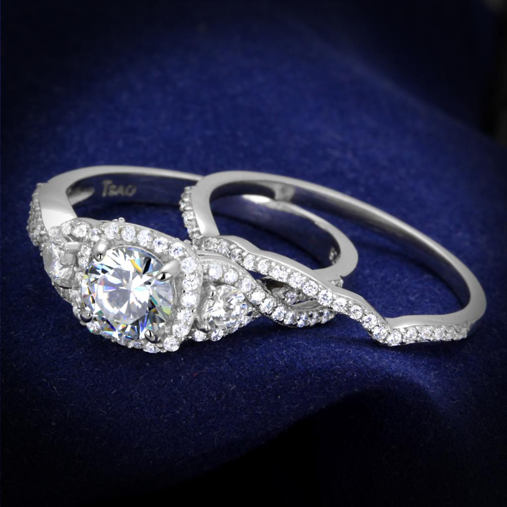TS352 - Rhodium 925 Sterling Silver Ring with AAA Grade CZ in Clear