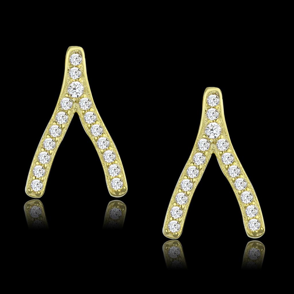TS443 - Gold 925 Sterling Silver Earrings with AAA Grade CZ in Clear