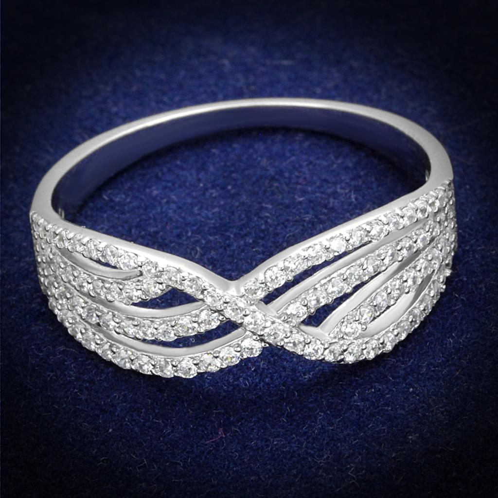 TS516 - Rhodium 925 Sterling Silver Ring with AAA Grade CZ in Clear