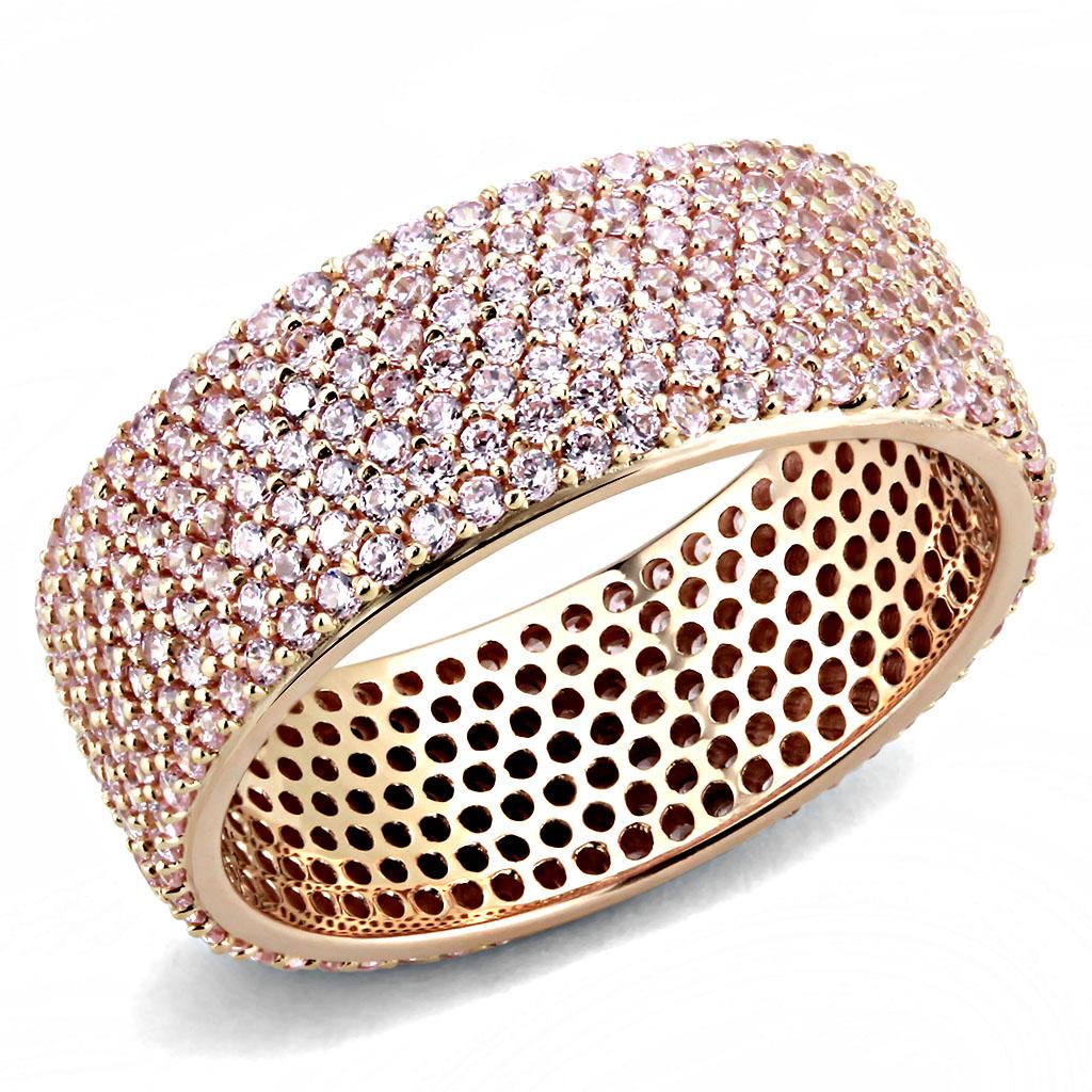 TS612 - Rose Gold 925 Sterling Silver Ring with AAA Grade CZ in Light Rose