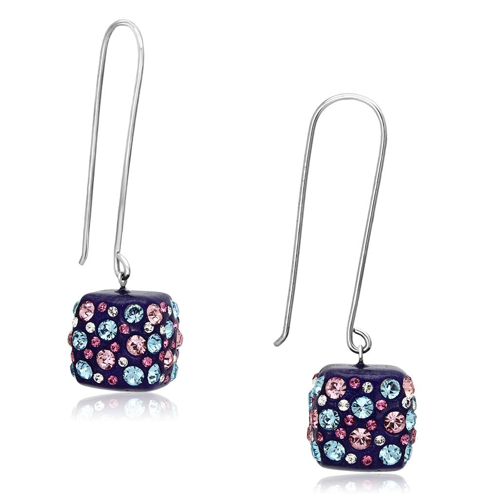 VL089 - High polished (no plating) Stainless Steel Earrings with Top Grade Crystal in Multi Color