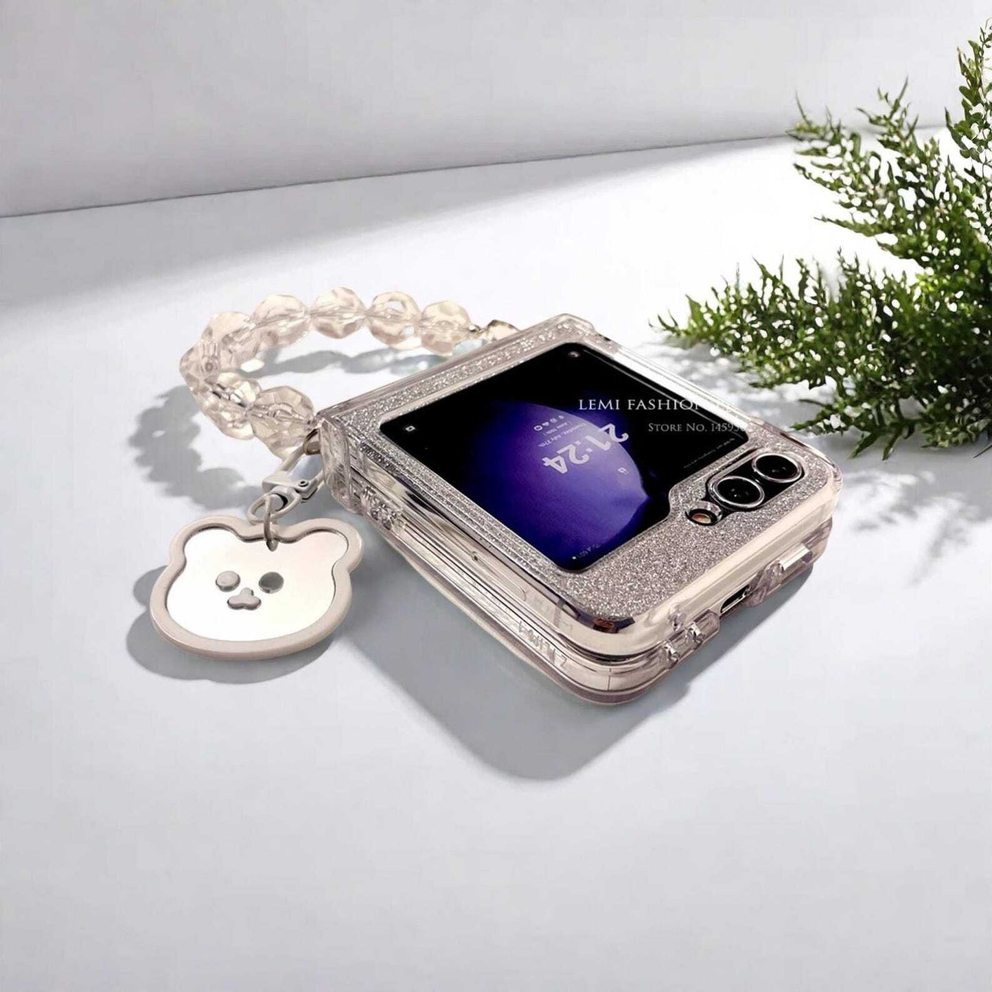 Glitter Bracelet Chain Hinge Case for Samsung Galaxy Z Flip 3 4 5 6 - Stylish Clear Protective Cover with Secure Grip for Zflip5 Phones