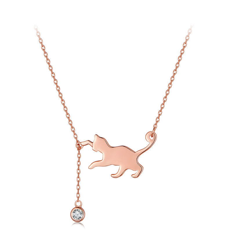 Naughty Kitten 925 Sterling Silver Necklace Personalized Diamond