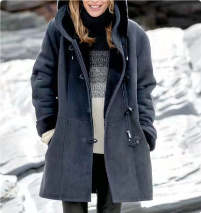 Winter Button Coat Fashion Warm Hooded Jacket With Pockets Women's Clothing