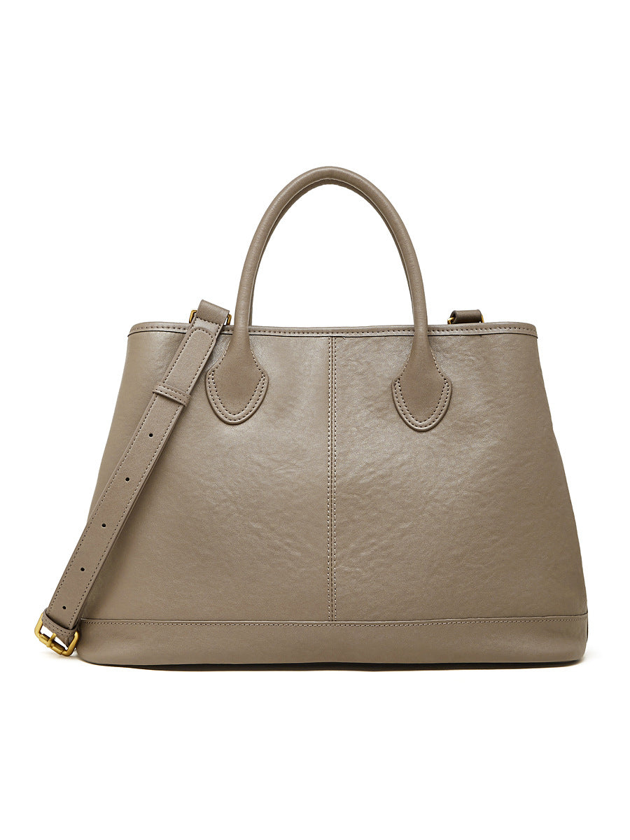 Simple High-Capacity Top-Grain Leather ToteCrossbody Bag For Women