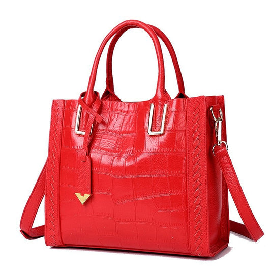 Pattern Woven Leather Tote Handbag for Women
