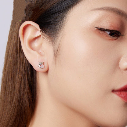 S925 Sterling Silver Fox Stud Earrings
