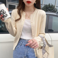 Women's Slimming Round-Neck Long-Sleeve Knitted Cardigan