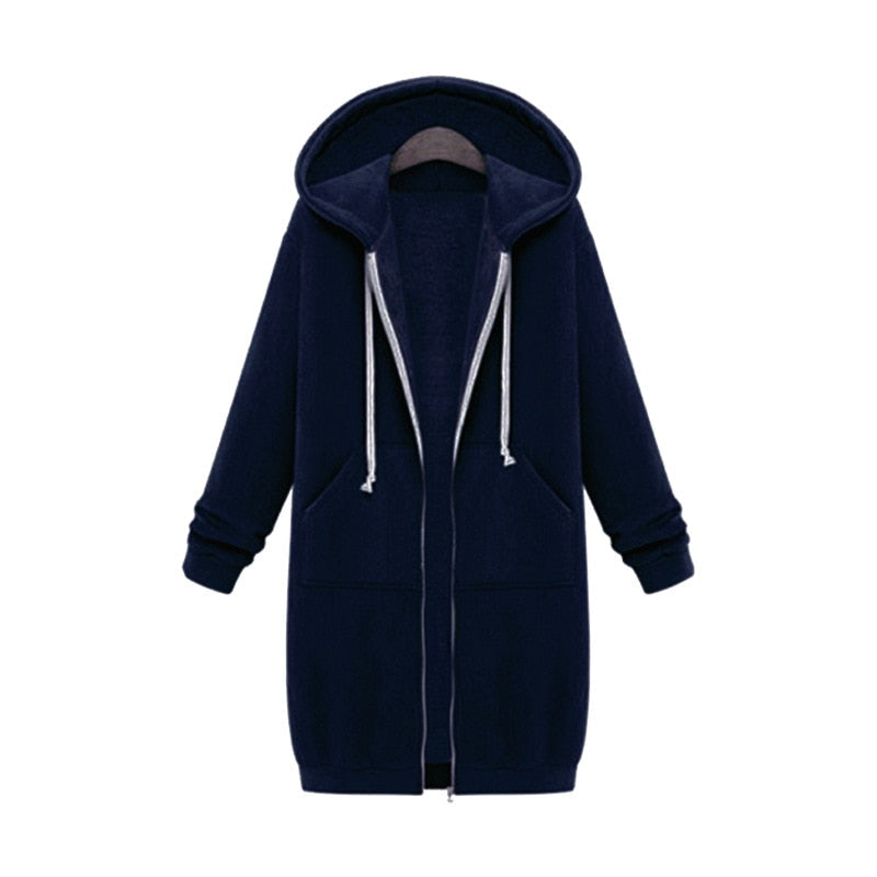 Hooded Long-sleeved Winter Sweater Women's Jacket In A Long Thick Shirt