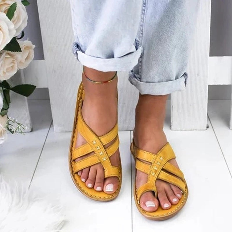 Retro Women's Wedge Heel European And American Casual Plus Size Shoes Solid Color Sandals