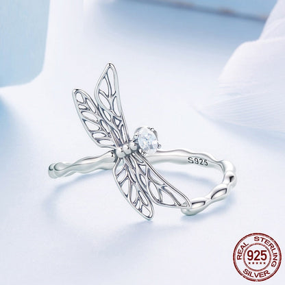 S925 Sterling Silver Dragonfly Open Ring