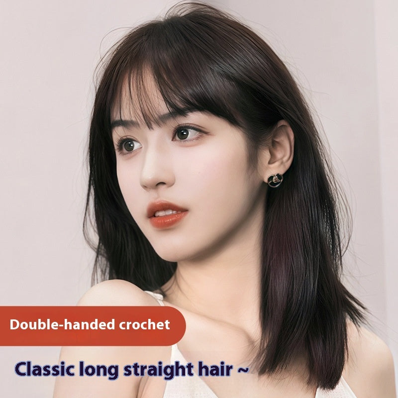 Women's Hand Woven Double Delivery Needle Wig Sheath Real Human Hair Silk Sleeve