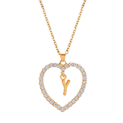 Womens Stylish & Minimalist Diamond-Encrusted 26-Letter Heart Pendant Necklace