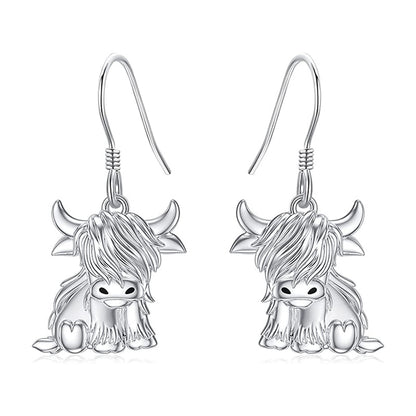 Highland Cow Earrings for Women 925 Sterling Silver Cow Dangle Drop Earrings
