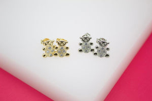 18K Gold Filled Teddy Bear Stud Earrings (L103)