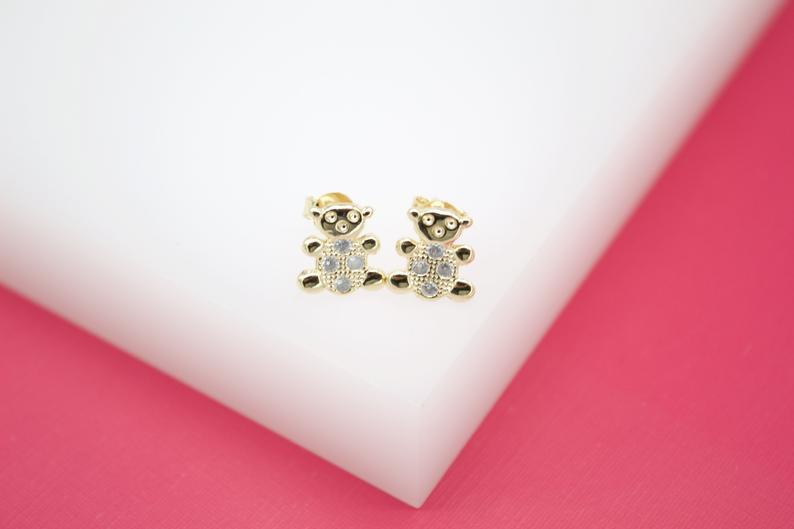 18K Gold Filled Teddy Bear Stud Earrings (L103)