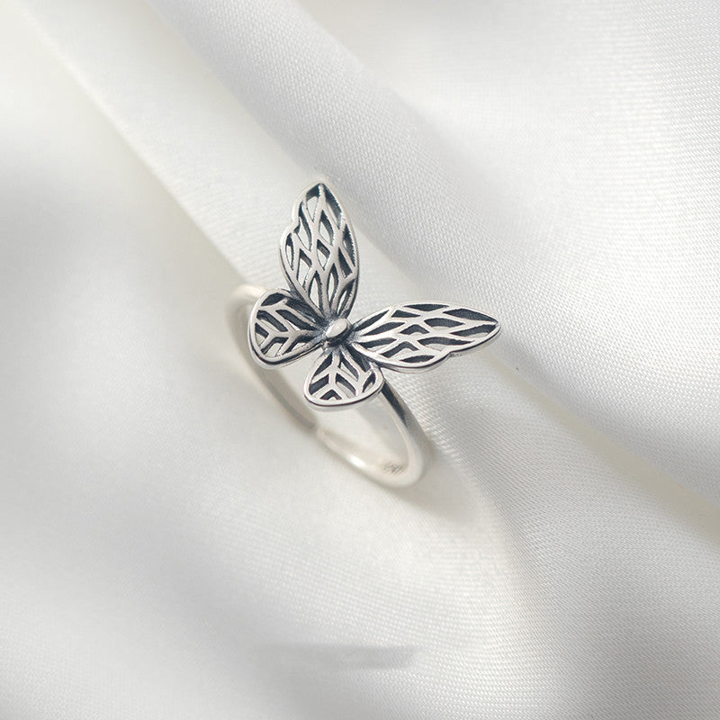 s925 silver vintage butterfly ring