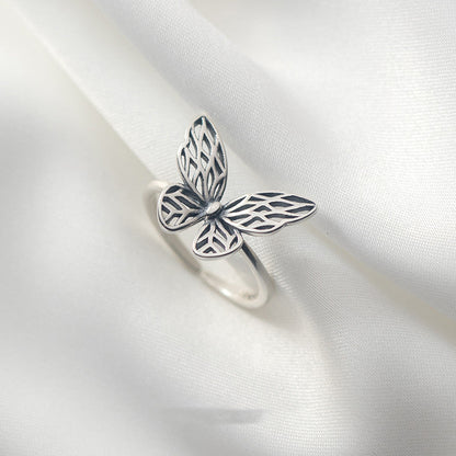 s925 silver vintage butterfly ring
