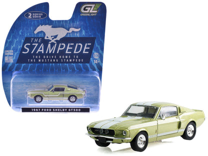 1967 Ford Shelby GT500 Lime Gold Metallic with White Stripes "Stampede" Series 2 1/64 Diecast Model Car by Greenlight
