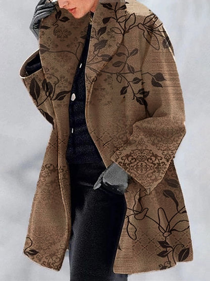 Fashion Retro Women's Lapel Print Wool Jacket