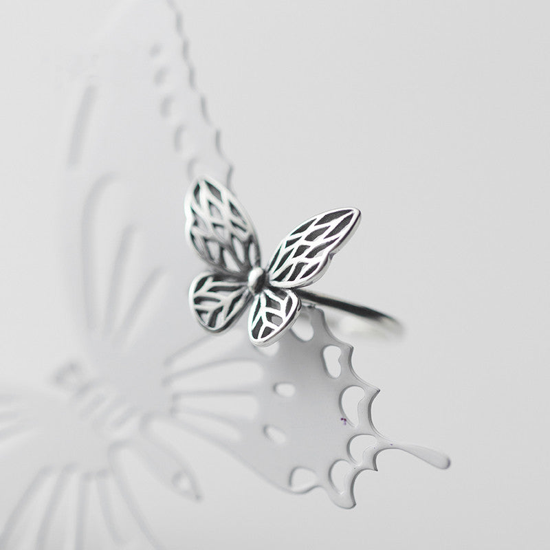 s925 silver vintage butterfly ring
