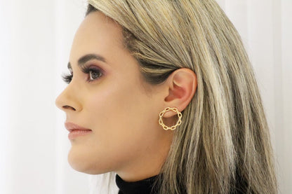 Round Gold Link Stud Earring  (K170)