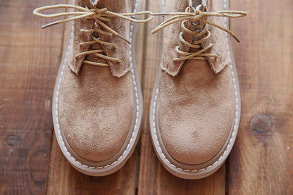 Vintage Suede Round Toe Lace-Up Ankle Boots