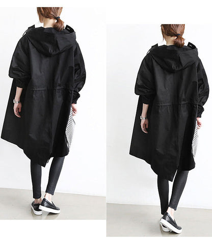 Women Windbreaker Jacket Casual Loose Button Pockets Hooded Quick Dry Windproof Waterproof Clothes For Outdoor Hiking Camping
