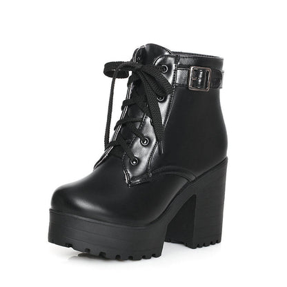 Women's Shoes Martin Boots Lace-up High-heeled Thick Heel Women's Boots