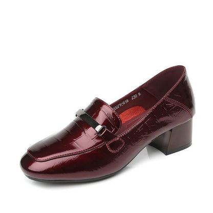 Single Shoes Women Thick Heel Comfortable Korean Fashion Women's Leather Shoes Mid-heel