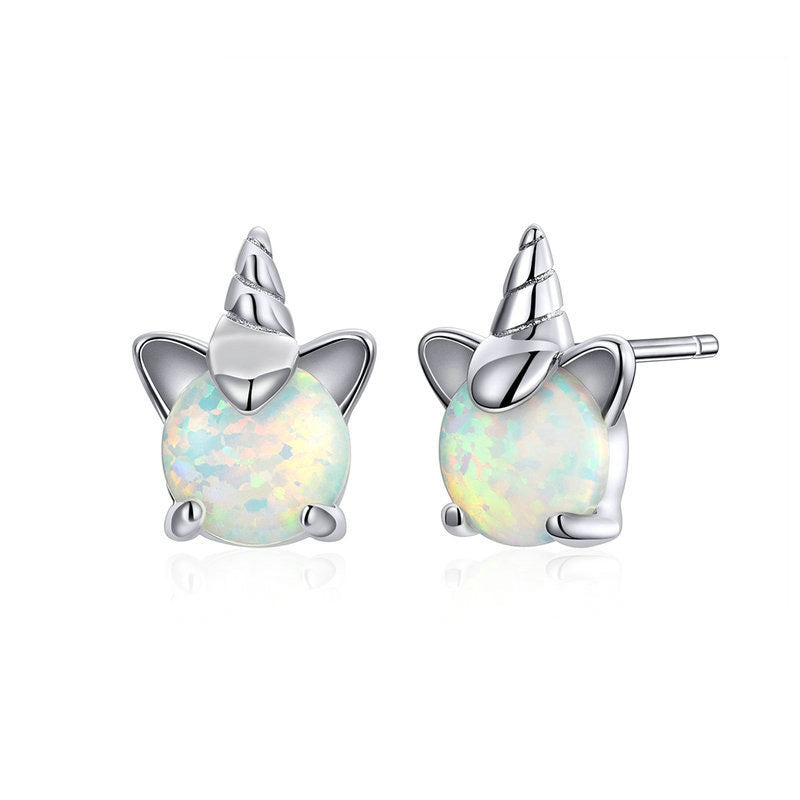 Opal unicorn s925 silver earrings