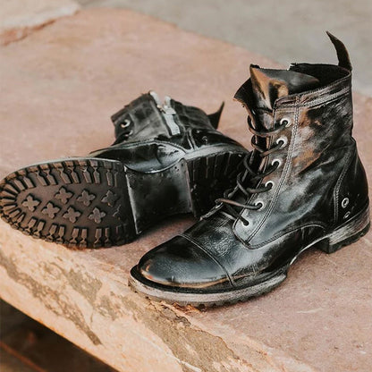 Round toe retro lace-up casual short boots