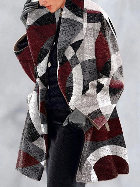 Fashion Retro Women's Lapel Print Wool Jacket